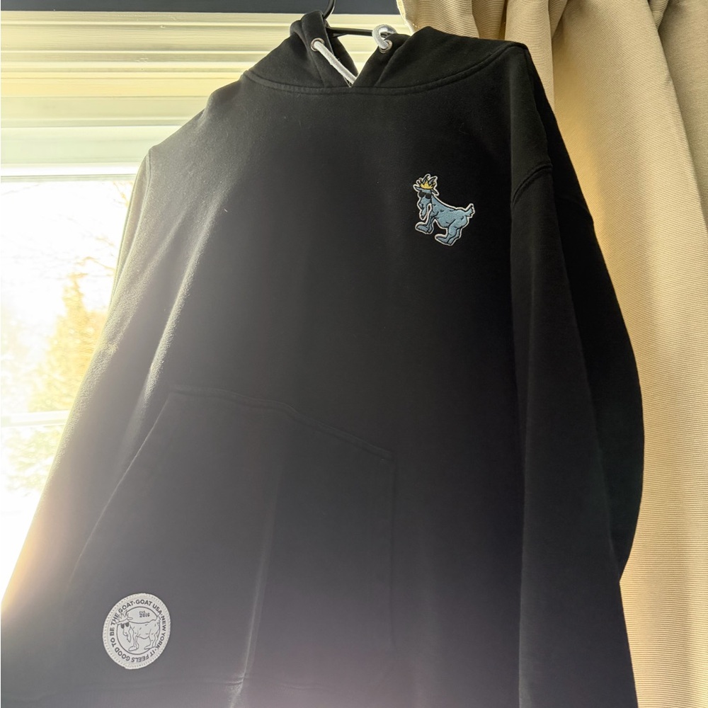 Men's Black Hoodie with Embroidered Cartoon Design